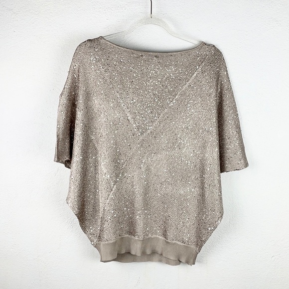 ALFANI | Champagne Sparkly Sequined Loose Dolman Batwing Shrug Sweater - Picture 7 of 10